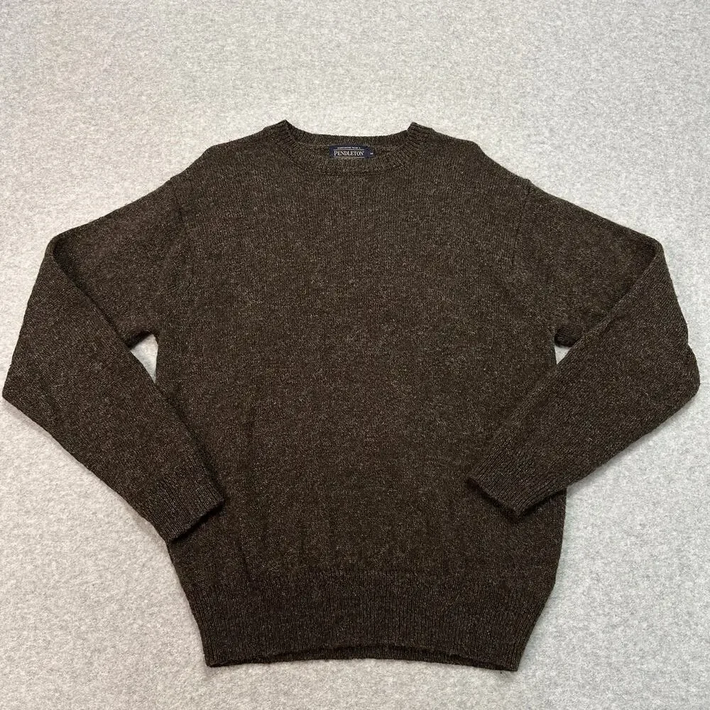 Pendleton Sweater Brown Shetland Wool Crewneck Knit MENS M Classic Heritage
